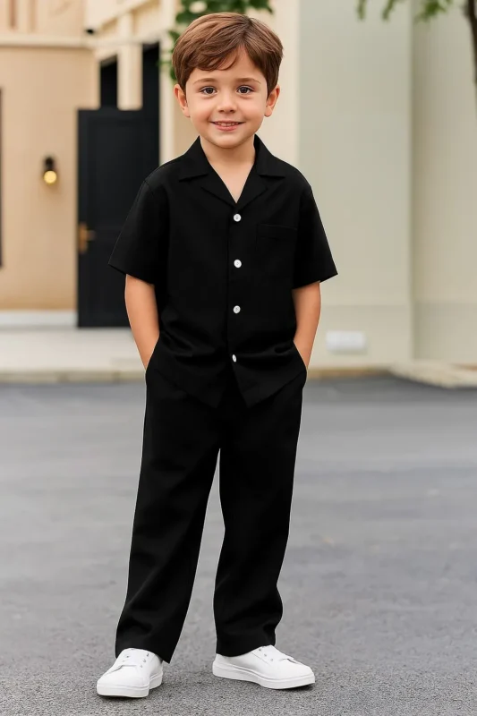 mDecent cuban collar tracksuit for kids (Boys/Girls) (Black)
