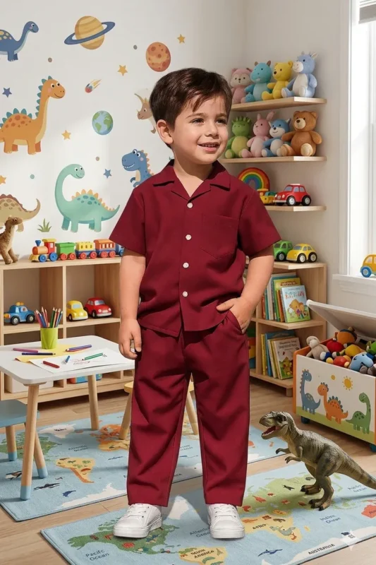 Decent cuban collar tracksuit for kids (BoysGirls) (Maroon)