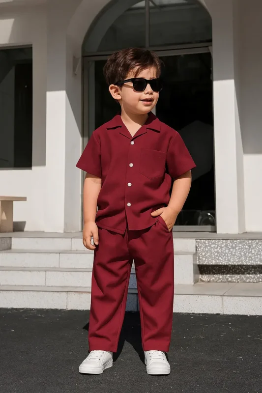 Decent cuban collar tracksuit for kids (BoysGirls) (Maroon)