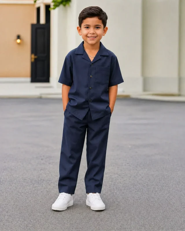 Decent cuban collar tracksuit for kids (BoysGirls) (Navy Blue)