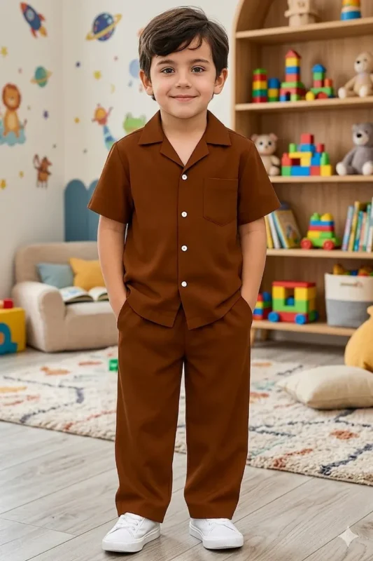 Kaaf-kaprray-Decent-cuban-collar-tracksuit-for-kids-BoysGirls-Brown